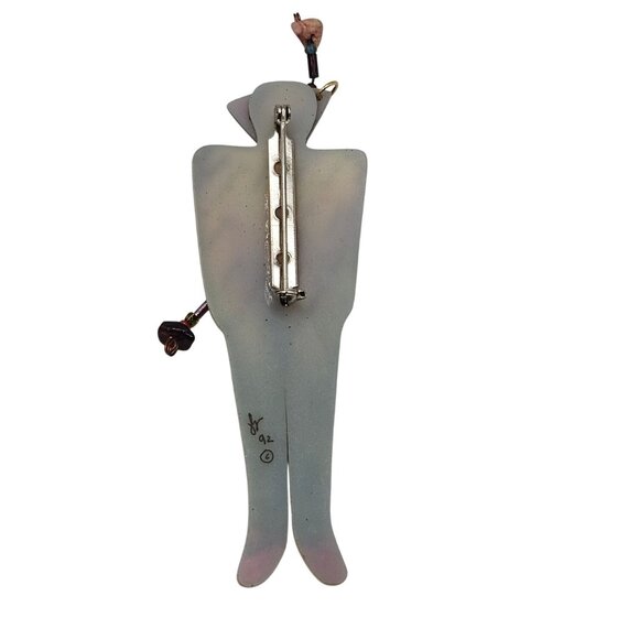 Handmade 90s Brooch Signed Artesian Silhouette Person Indie Pin City Urban - Picture 8 of 11